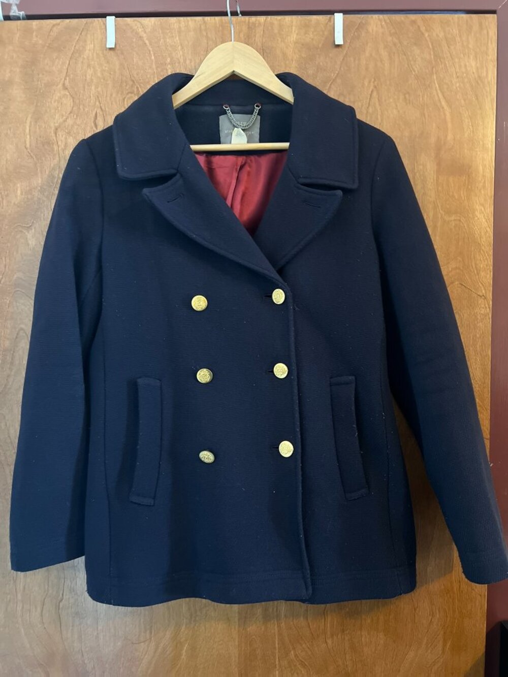J.CREW Stadium Cloth by Nello Gori Navy Pea Coat Gold Buttons Women’s Size 12
